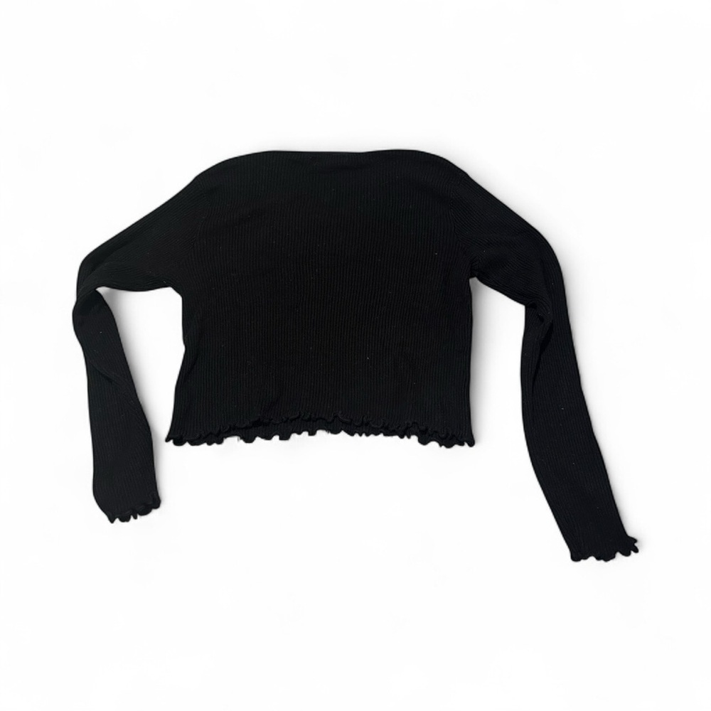 Pull & Bear Black Basic Ribbed Lettuce Hem Long S… - image 4